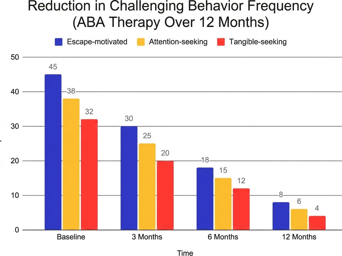 Bar chart comparing challenging behavior frequency before and after function-based ABA intervention